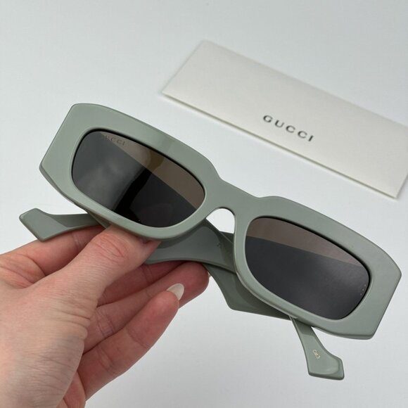 Gucci GG1426S 004 BRAND NEW Sunglasses Solid Sage Brown Unisex Rectangle - Picture 3 of 14